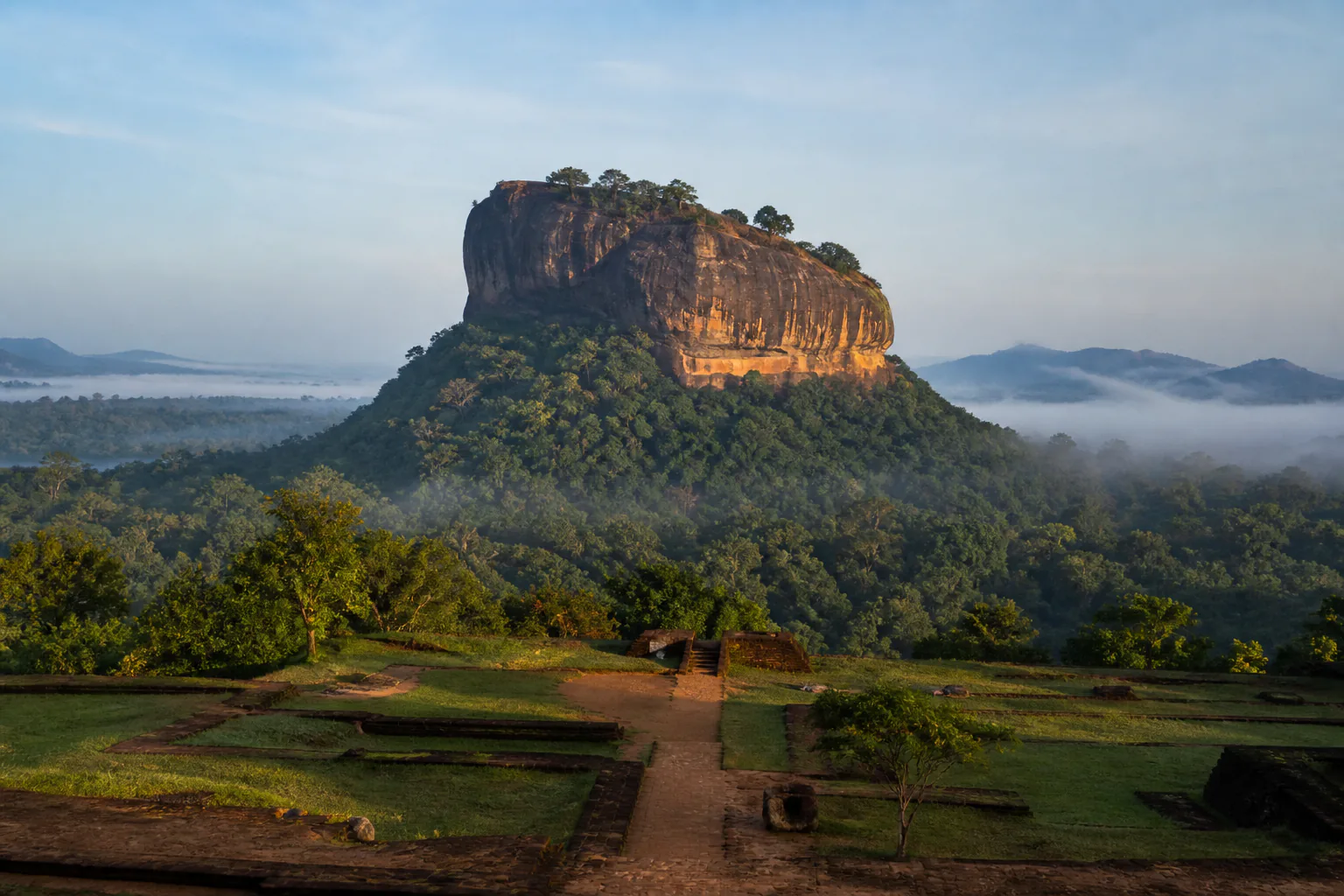Sigiriya Rock Fortress above Sri Lanka’s green countryside
